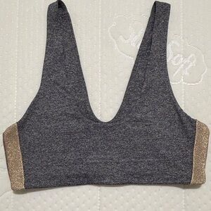 Spiritual Gangster Gray Yoga Scoop-Back Bralette with Gold Accent size M